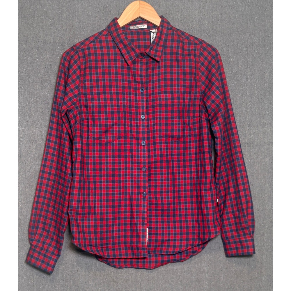 Toad&Co Dakotah LS Travel Shirt Red Navy Plaid Wool Blend Button Down Womens SM